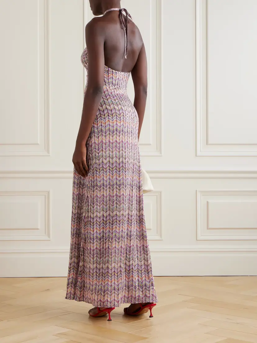 Missoni Mare Striped Sequined Crochet-knit Halterneck Maxi Dress | Thumbnail 3
