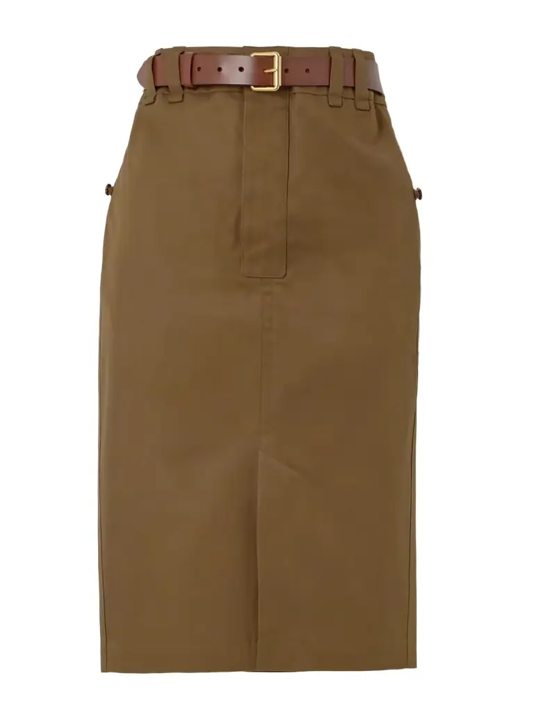 Belted Cotton-twill Midi Skirt