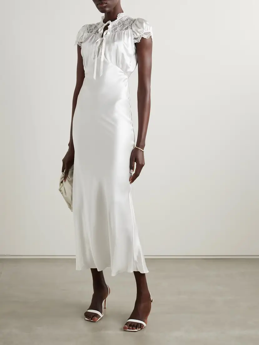 Rodarte Lace-trimmed Silk-satin Midi Dress | Thumbnail 2 Rodarte Lace-trimmed Silk-satin Midi Dress | Thumbnail 2