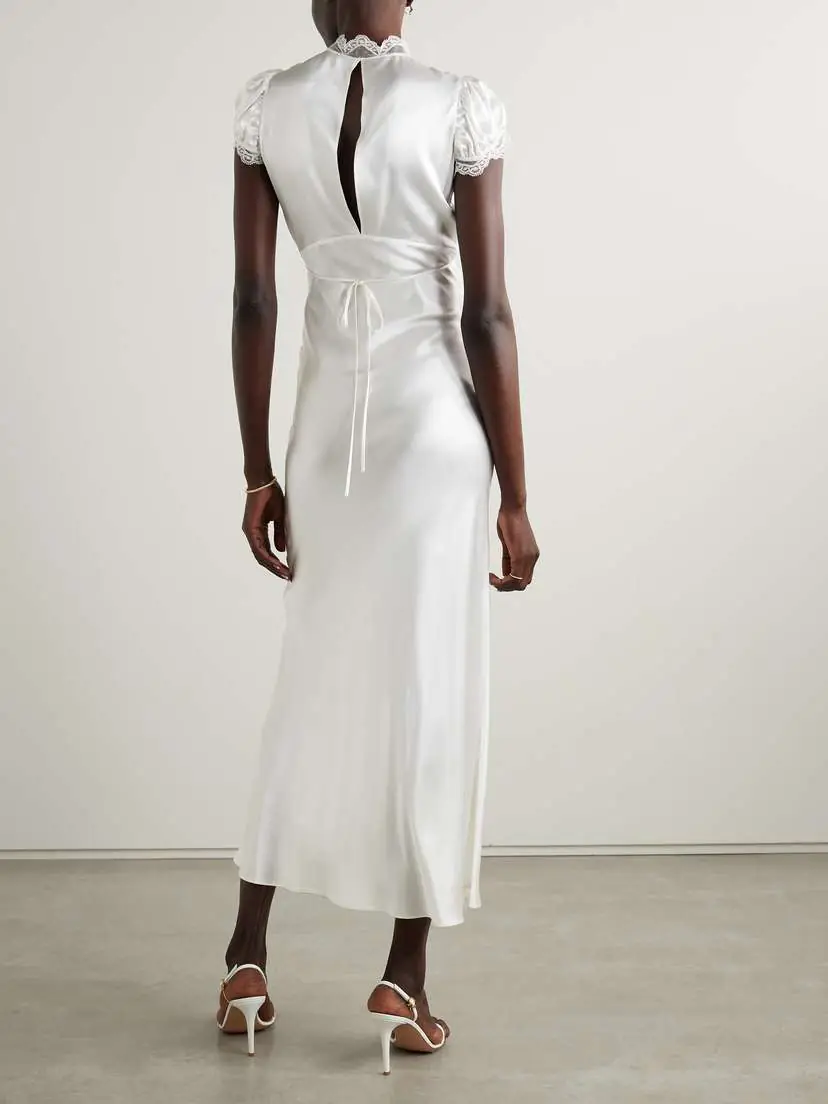 Rodarte Lace-trimmed Silk-satin Midi Dress | Thumbnail 3 Rodarte Lace-trimmed Silk-satin Midi Dress | Thumbnail 3