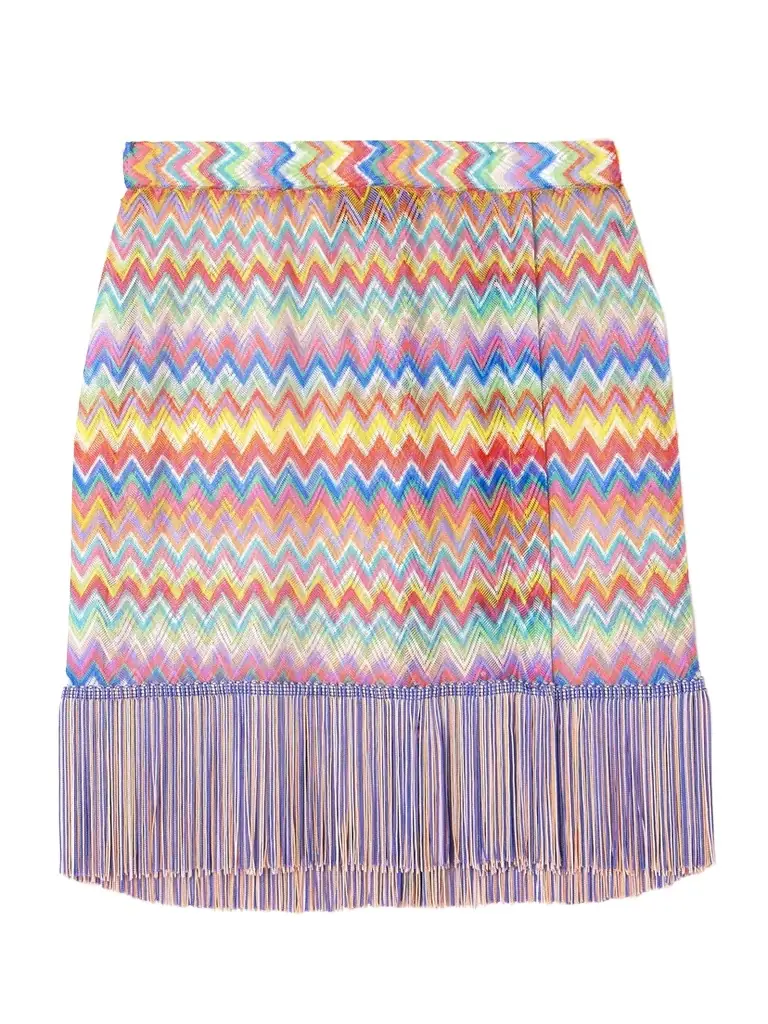 Fringed Striped Crochet-knit Mini Skirt