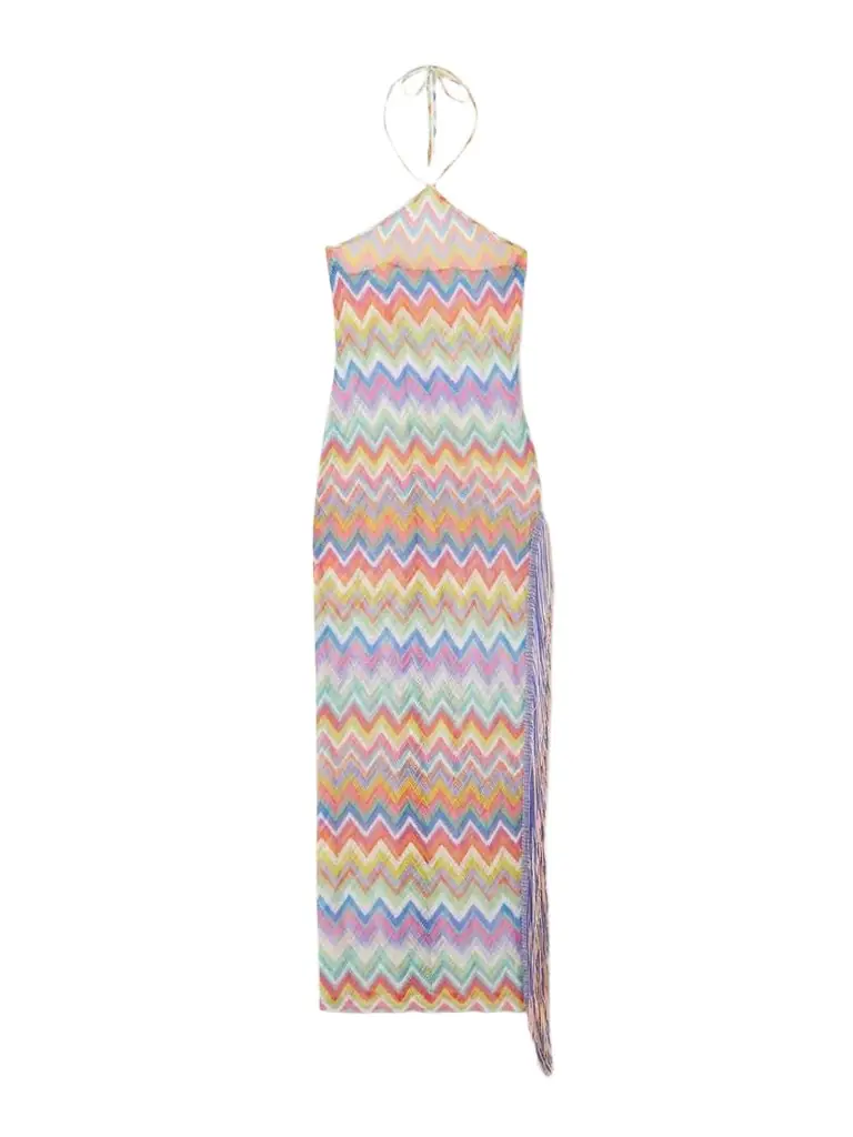 Fringed Striped Crochet-knit Coverup