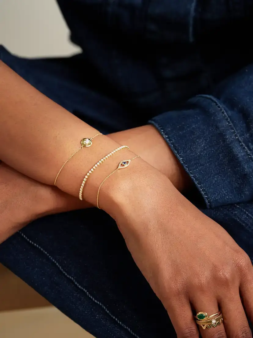 STONE AND STRAND Evil Eye 14-karat Gold, Diamond And Sapphire Bracelet | Thumbnail 4 STONE AND STRAND Evil Eye 14-karat Gold, Diamond And Sapphire Bracelet | Thumbnail 4