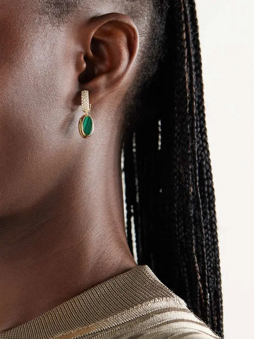 Marla Aaron 18-karat Gold Diamond, Prasiolite And Malachite Earrings | Thumbnail 4 Marla Aaron 18-karat Gold Diamond, Prasiolite And Malachite Earrings | Thumbnail 4