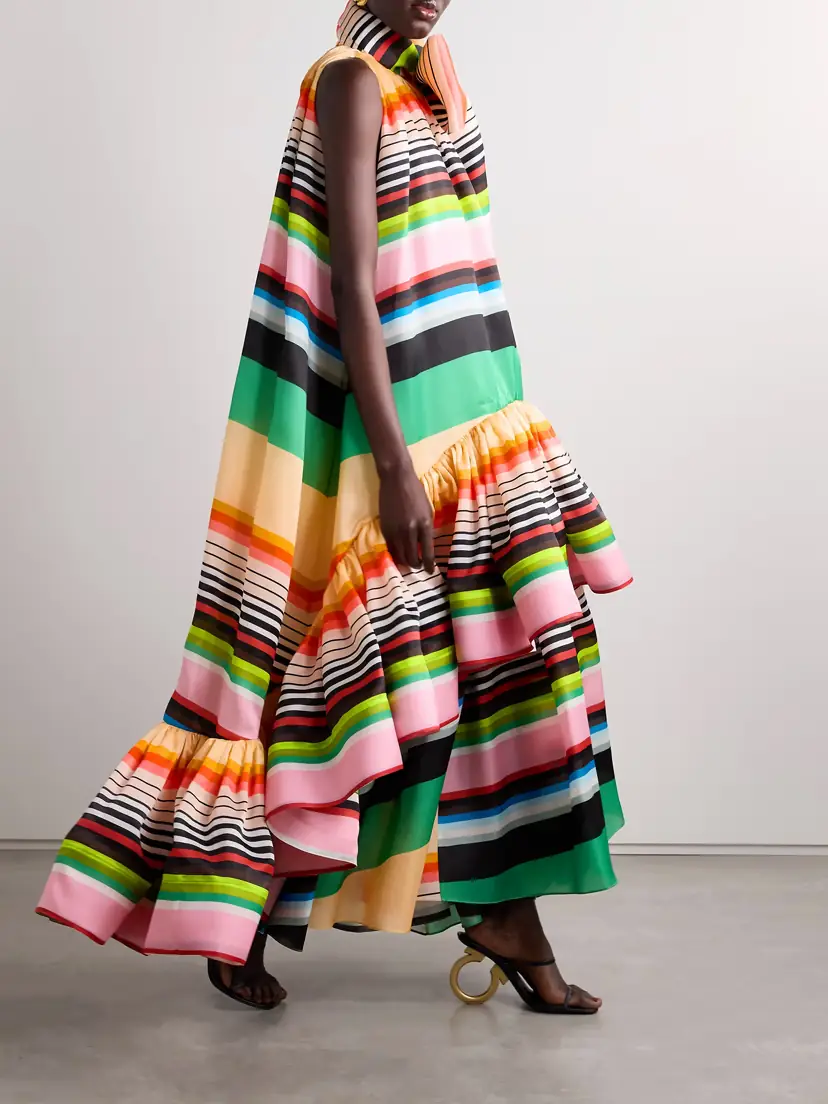 Christopher John Rogers Casette Tiered Ruffled Striped Silk-organza Gown - x large | Thumbnail 2