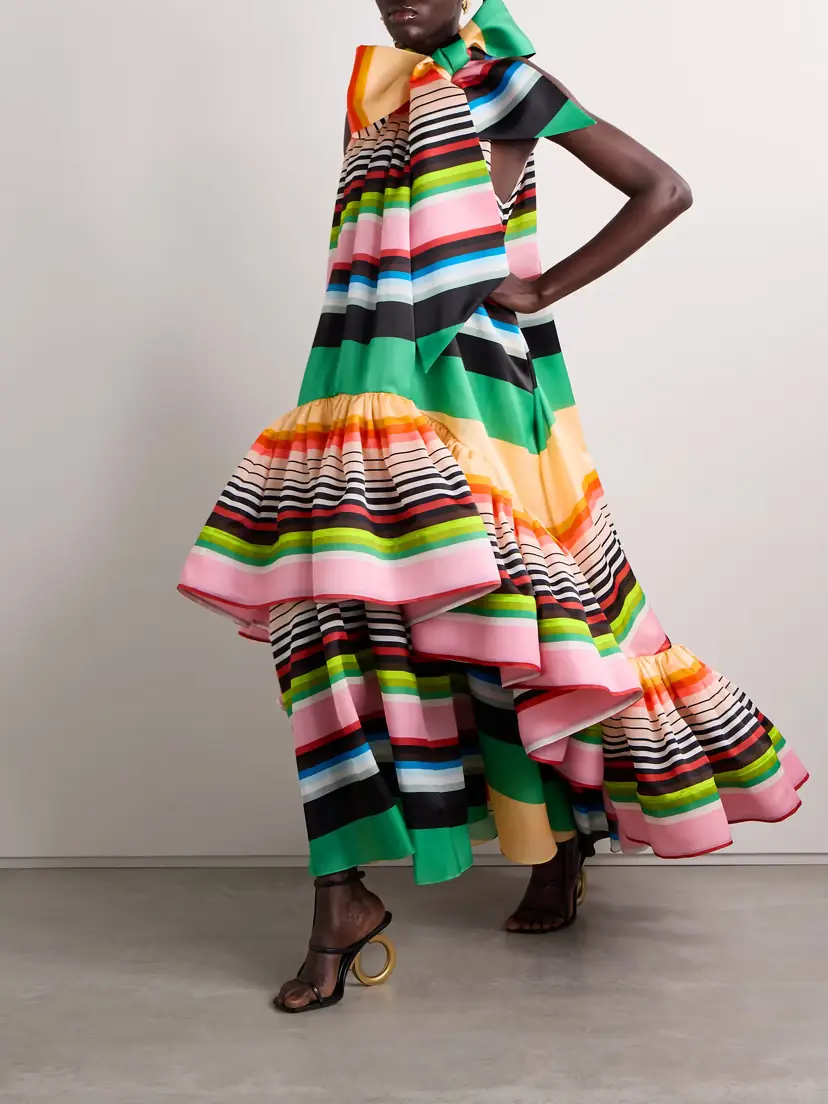 Christopher John Rogers Casette Tiered Ruffled Striped Silk-organza Gown - x large | Thumbnail 3