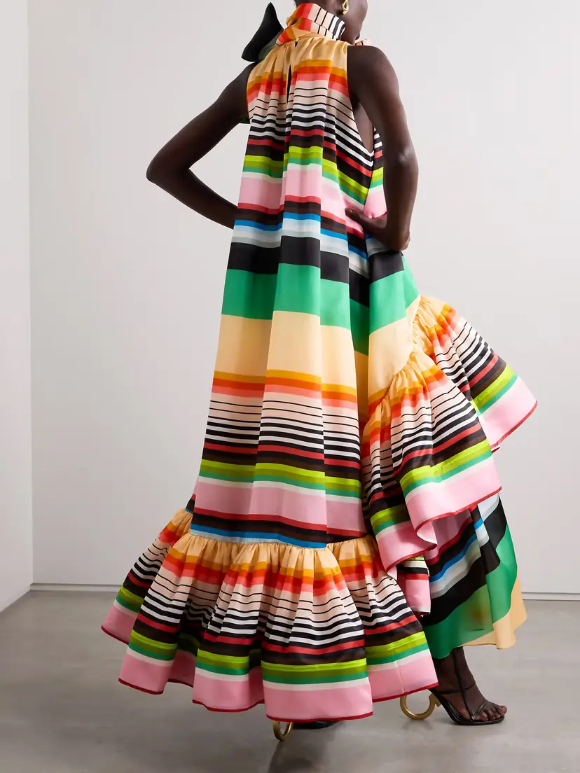 Christopher John Rogers Casette Tiered Ruffled Striped Silk-organza Gown - x large | Thumbnail 4