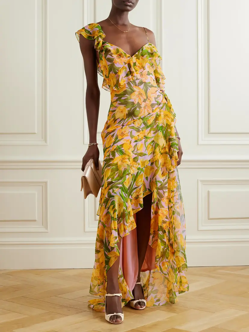 Carolina Herrera One-shoulder Ruffled Gathered Floral-print Silk-chiffon Gown | Thumbnail 2