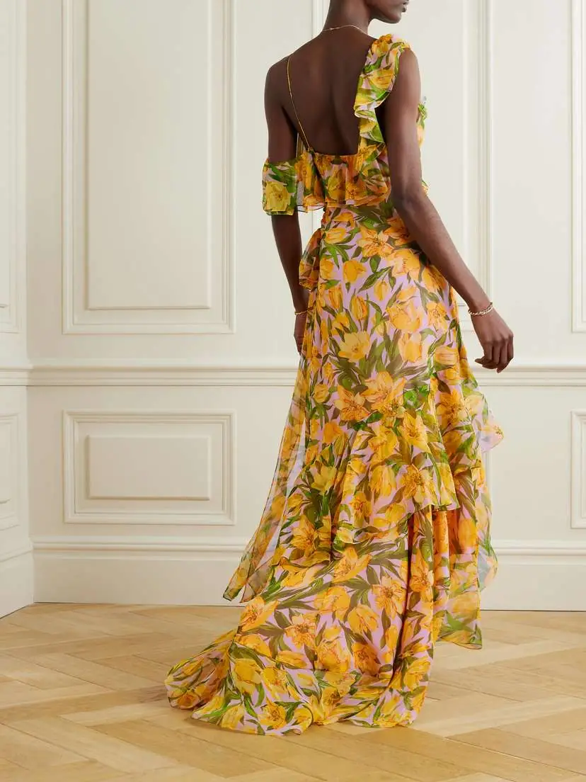 Carolina Herrera One-shoulder Ruffled Gathered Floral-print Silk-chiffon Gown | Thumbnail 3