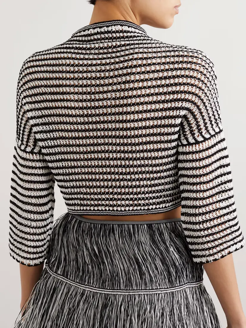 Alaïa Cropped Striped Open-knit Top - FR 44 | Thumbnail 3