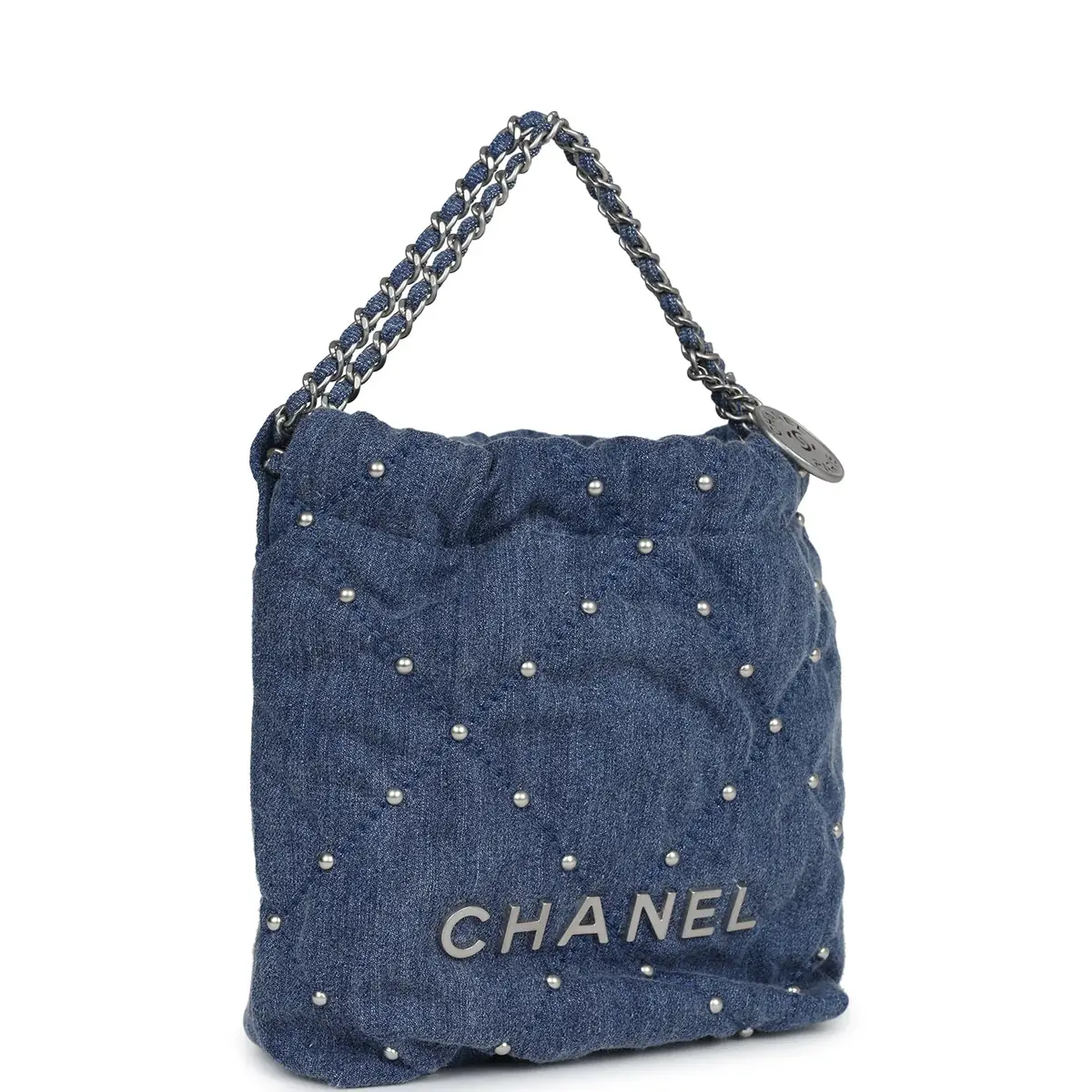 Chanel Chanel Mini 22 Bag Blue Studded Denim Silver Hardware | Thumbnail 2 Chanel Chanel Mini 22 Bag Blue Studded Denim Silver Hardware | Thumbnail 2
