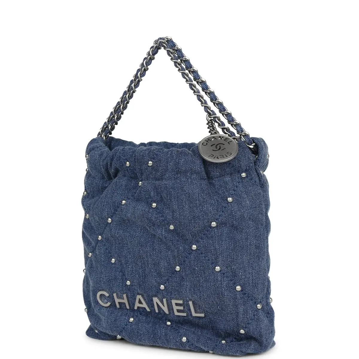 Chanel Chanel Mini 22 Bag Blue Studded Denim Silver Hardware | Thumbnail 3 Chanel Chanel Mini 22 Bag Blue Studded Denim Silver Hardware | Thumbnail 3
