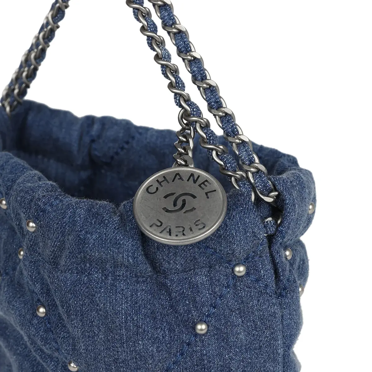 Chanel Chanel Mini 22 Bag Blue Studded Denim Silver Hardware | Thumbnail 6 Chanel Chanel Mini 22 Bag Blue Studded Denim Silver Hardware | Thumbnail 6