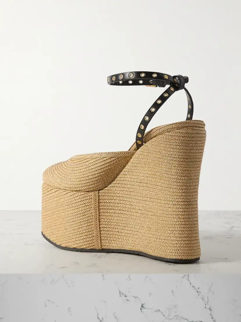 Alaïa La Wedge 140 Leather-trimmed Raffia Platform Pumps | Thumbnail 3