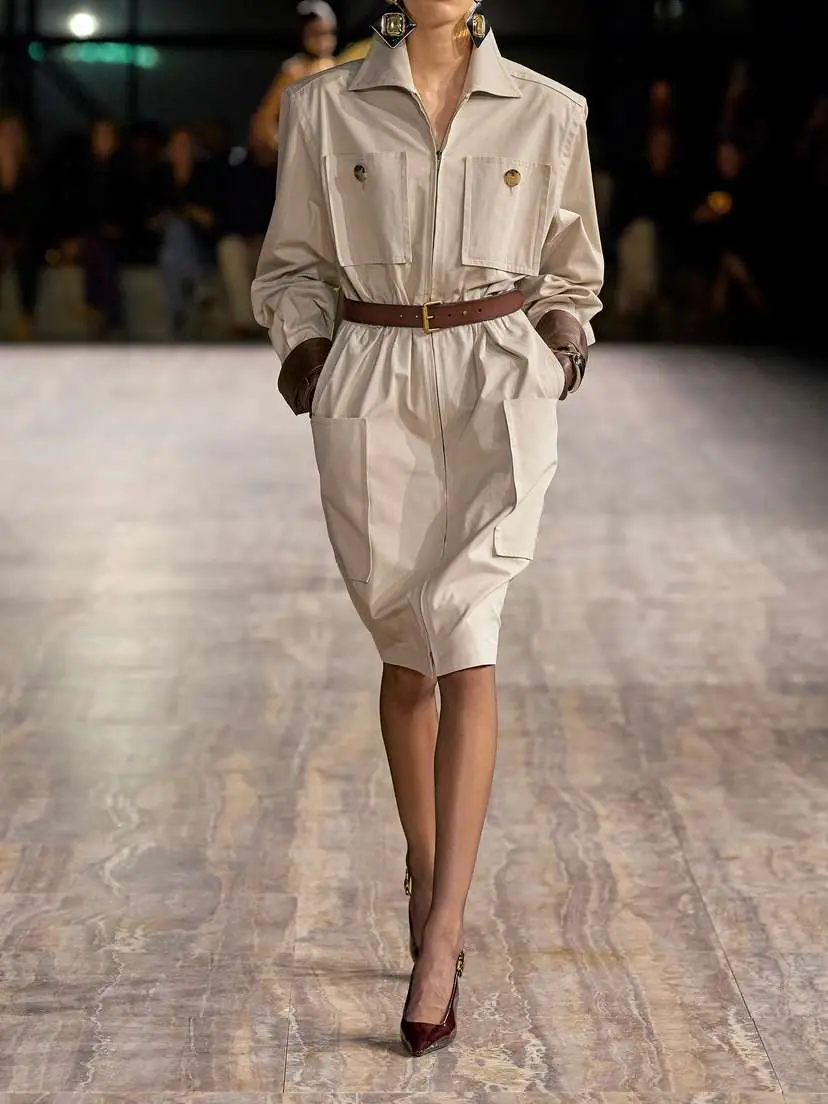 Saint Laurent Belted Cotton-twill Mini Dress | Thumbnail 4 Saint Laurent Belted Cotton-twill Mini Dress | Thumbnail 4