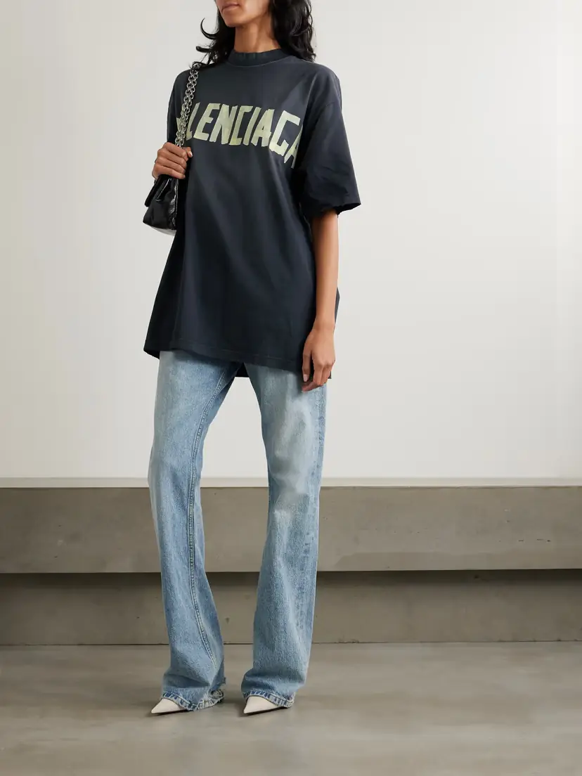Balenciaga Oversized Distressed Printed Cotton-jersey T-shirt | Thumbnail 2 Balenciaga Oversized Distressed Printed Cotton-jersey T-shirt | Thumbnail 2