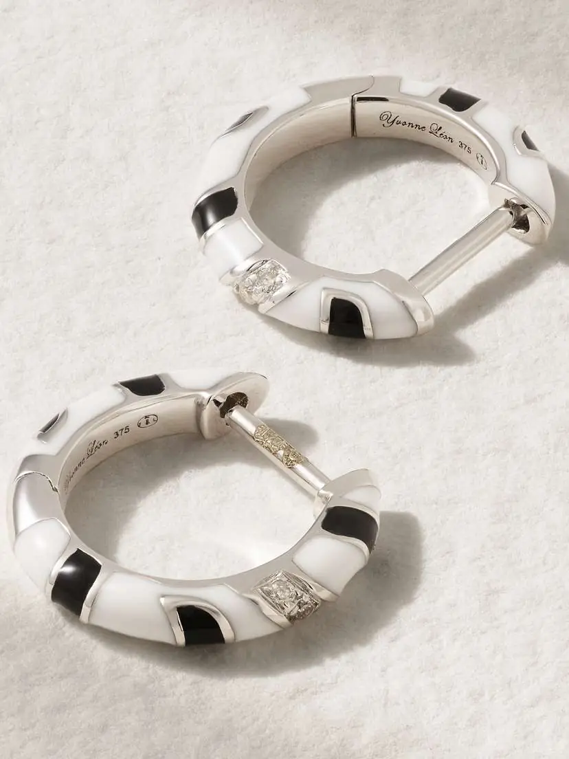 Yvonne Léon 9-karat White Gold, Diamond And Enamel Hoop Earrings | Thumbnail 3 Yvonne Léon 9-karat White Gold, Diamond And Enamel Hoop Earrings | Thumbnail 3