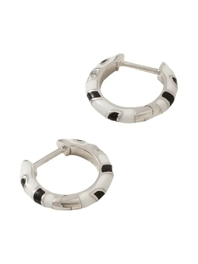 9-karat White Gold, Diamond And Enamel Hoop Earrings