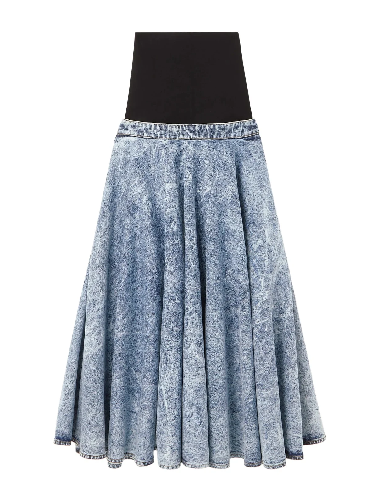 Stretch-knit And Pleated Denim Midi Skirt