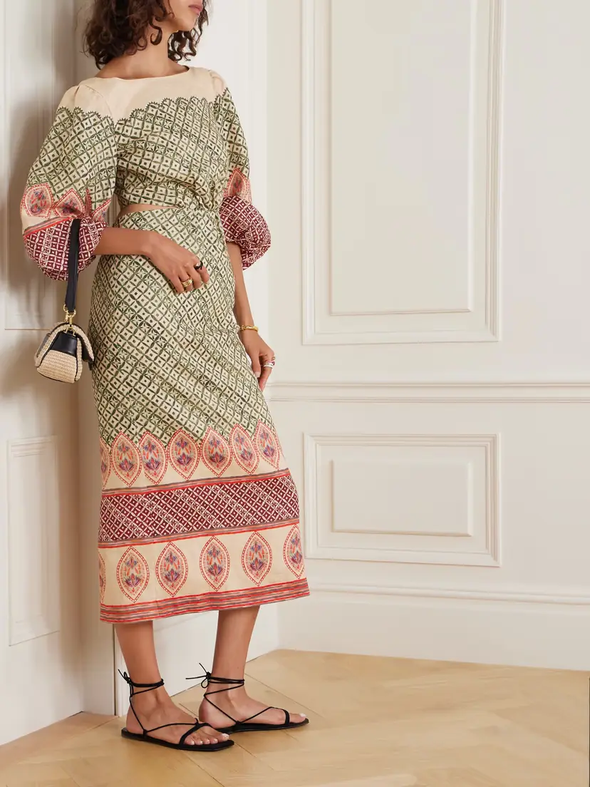 Saloni Neelam Linen Midi Dress | Thumbnail 2