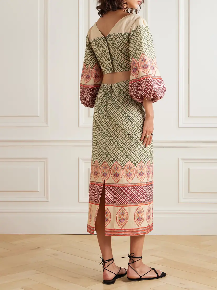Saloni Neelam Linen Midi Dress | Thumbnail 3