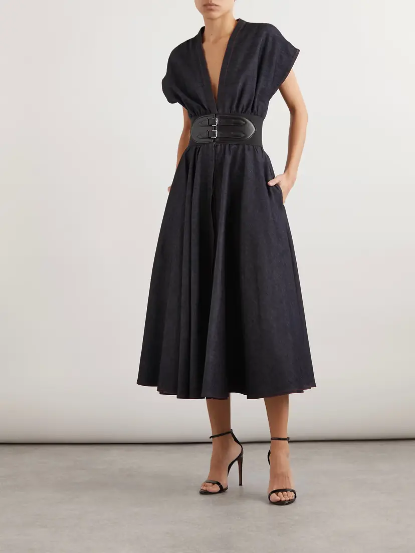 Alaïa Belted Denim Midi Wrap Dress | Thumbnail 2 Alaïa Belted Denim Midi Wrap Dress | Thumbnail 2