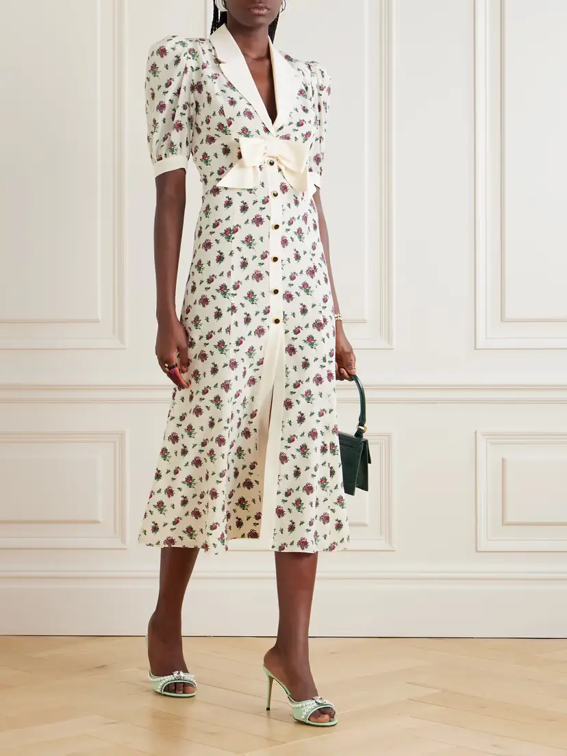 Alessandra Rich Bow-embellished Floral-print Silk-satin Midi Dress | Thumbnail 2