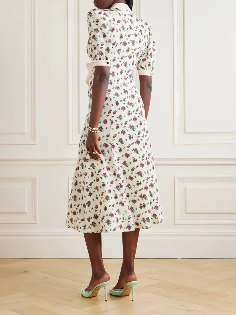 Alessandra Rich Bow-embellished Floral-print Silk-satin Midi Dress | Thumbnail 3