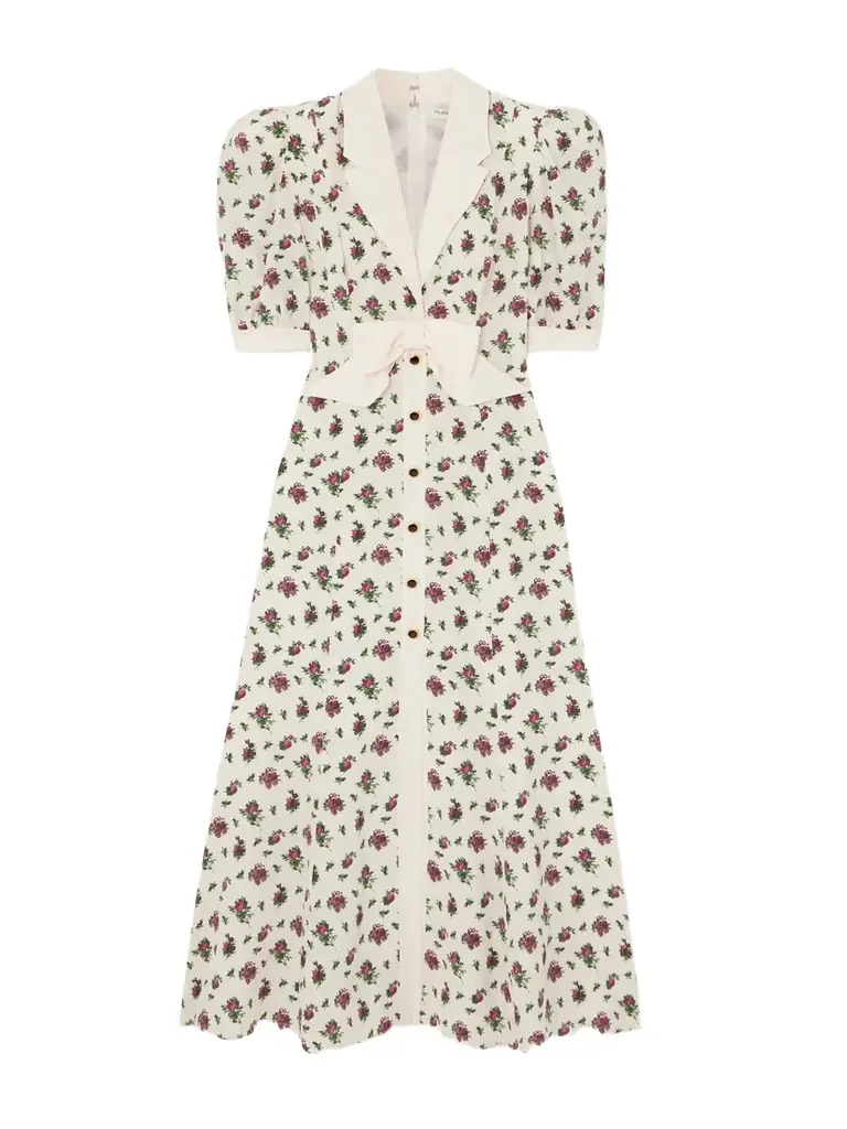Bow-embellished Floral-print Silk-satin Midi Dress