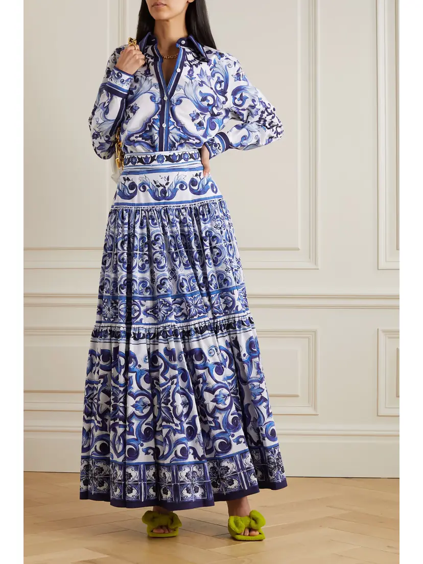 Dolce & Gabbana Maiolica Tiered Printed Cotton-poplin Maxi Skirt | Thumbnail 2