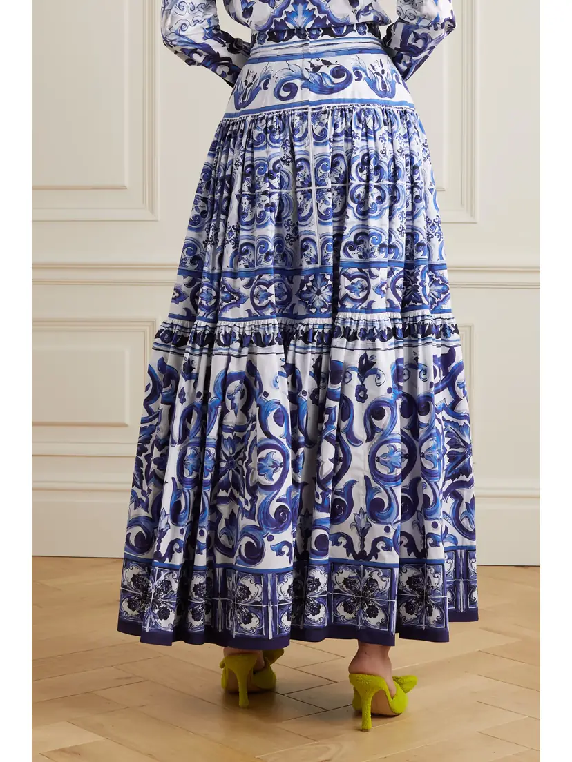 Dolce & Gabbana Maiolica Tiered Printed Cotton-poplin Maxi Skirt | Thumbnail 3