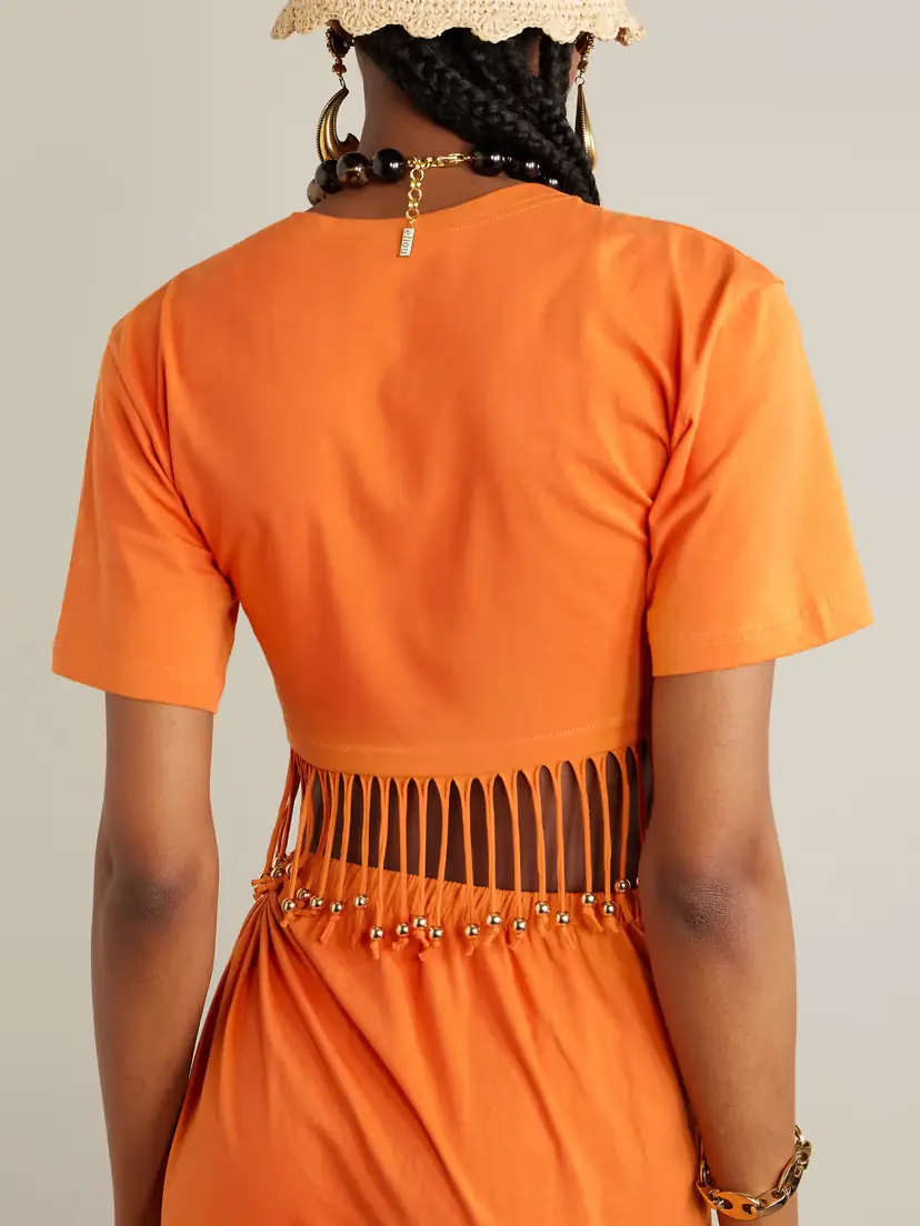 Rabanne Cropped Fringed Embellished Cotton-jersey Top | Thumbnail 4 Rabanne Cropped Fringed Embellished Cotton-jersey Top | Thumbnail 4