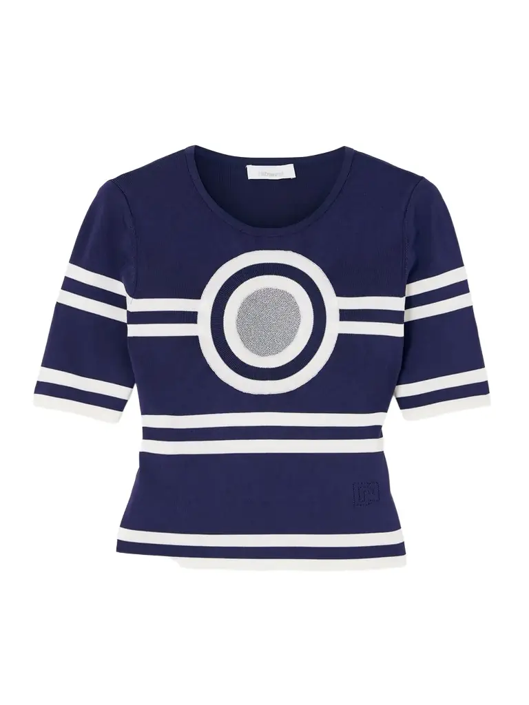 Lurex-trimmed Striped Ribbed-knit Top