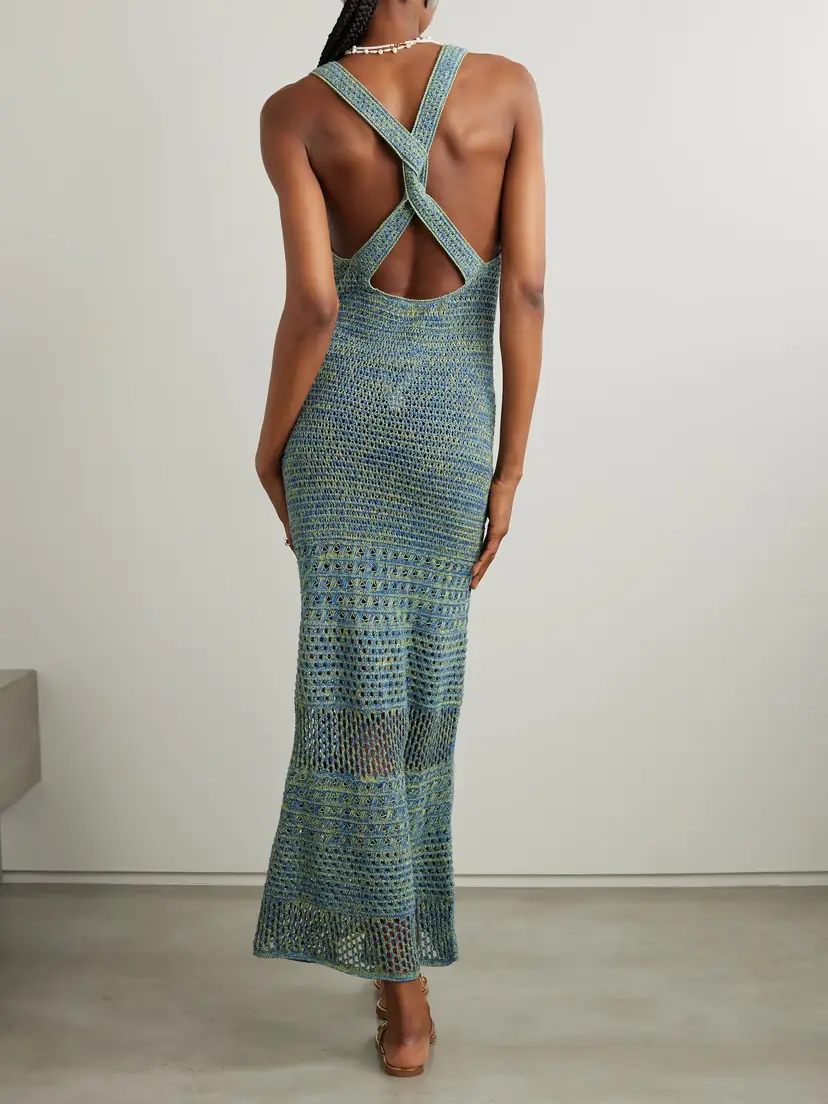 ESCVDO Twist-back Pointelle-knit Cotton Maxi Dress | Thumbnail 3 ESCVDO Twist-back Pointelle-knit Cotton Maxi Dress | Thumbnail 3