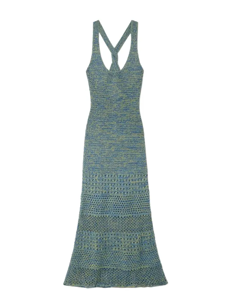 Twist-back Pointelle-knit Cotton Maxi Dress