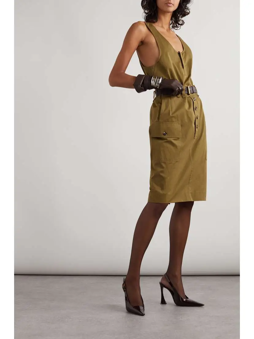 Saint Laurent Belted Cotton And Linen-blend Twill Midi Skirt | Thumbnail 2 Saint Laurent Belted Cotton And Linen-blend Twill Midi Skirt | Thumbnail 2