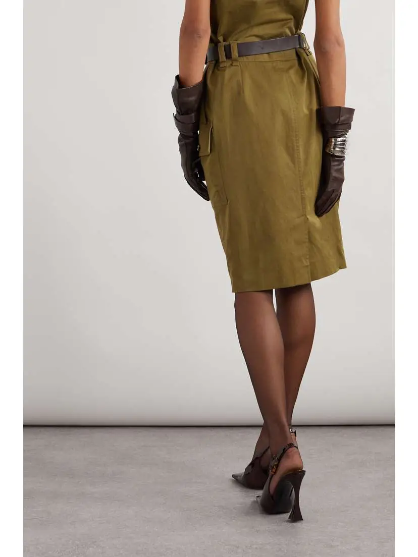 Saint Laurent Belted Cotton And Linen-blend Twill Midi Skirt | Thumbnail 3 Saint Laurent Belted Cotton And Linen-blend Twill Midi Skirt | Thumbnail 3