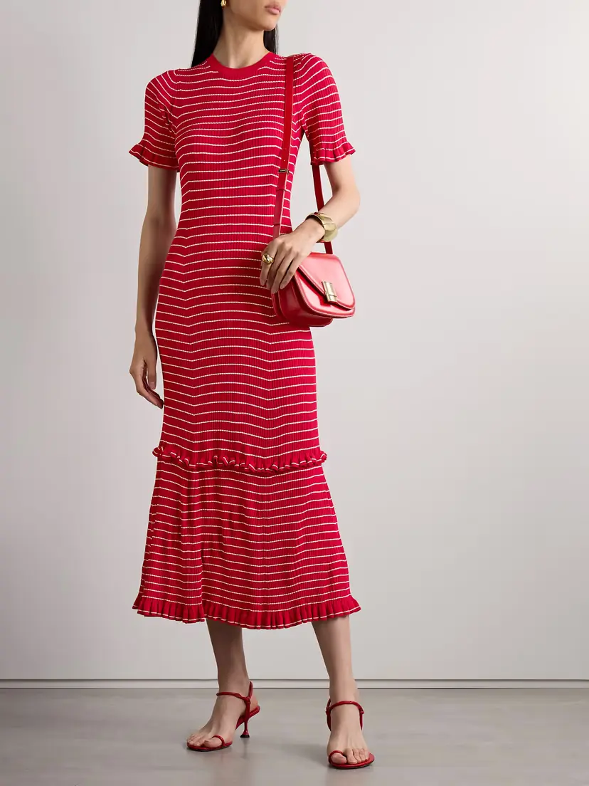 Altuzarra Delpini Ruffled Striped Ribbed-knit Midi Dress | Thumbnail 2 Altuzarra Delpini Ruffled Striped Ribbed-knit Midi Dress | Thumbnail 2