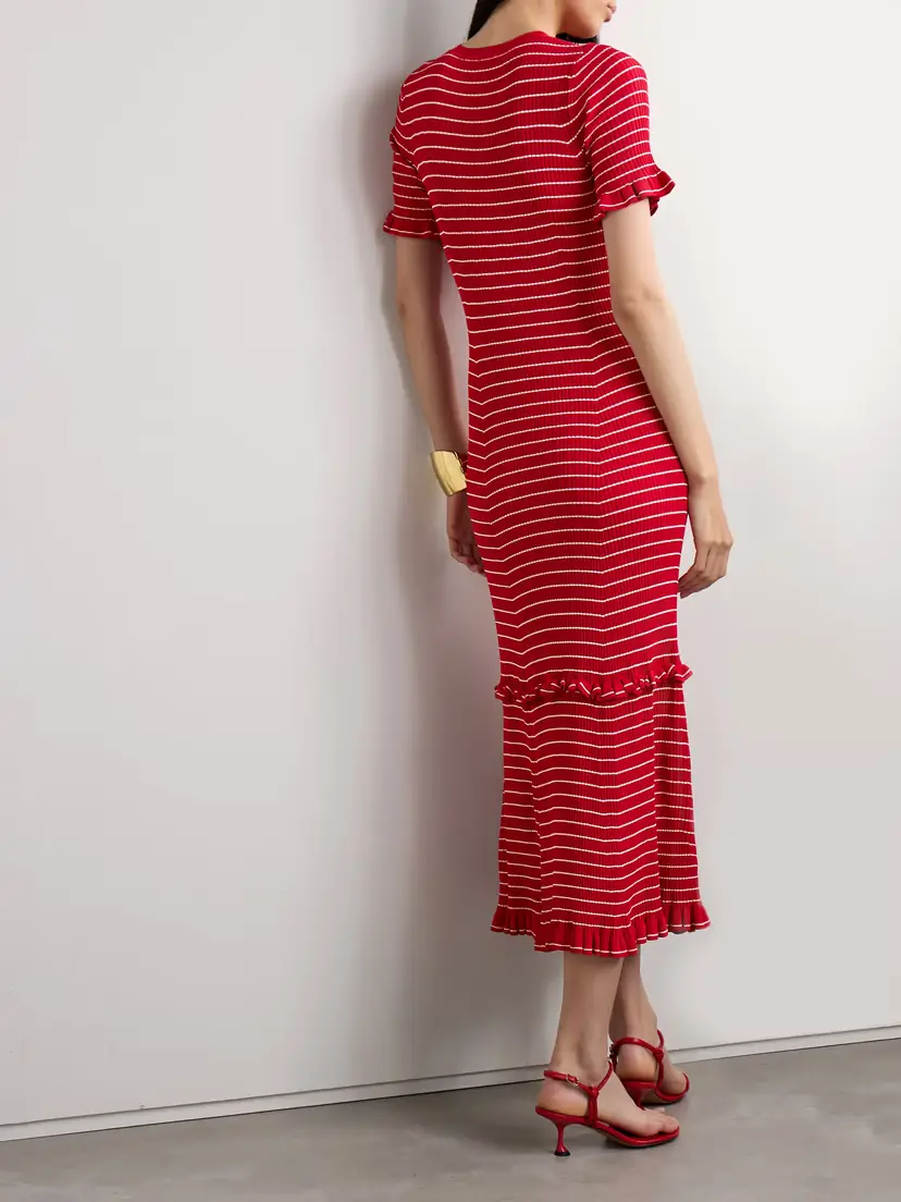 Altuzarra Delpini Ruffled Striped Ribbed-knit Midi Dress | Thumbnail 3 Altuzarra Delpini Ruffled Striped Ribbed-knit Midi Dress | Thumbnail 3