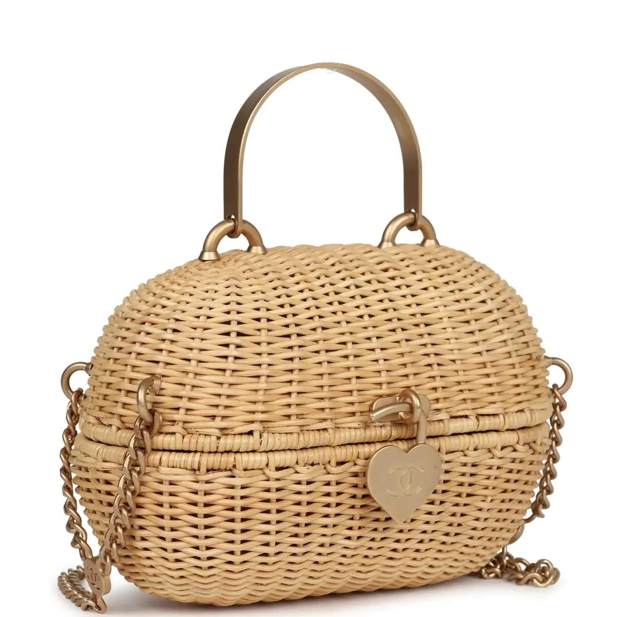 Chanel Vintage Chanel Small Heart Lock Basket Bag Natural Wicker Brushed Gold Hardware | Thumbnail 2 Chanel Vintage Chanel Small Heart Lock Basket Bag Natural Wicker Brushed Gold Hardware | Thumbnail 2