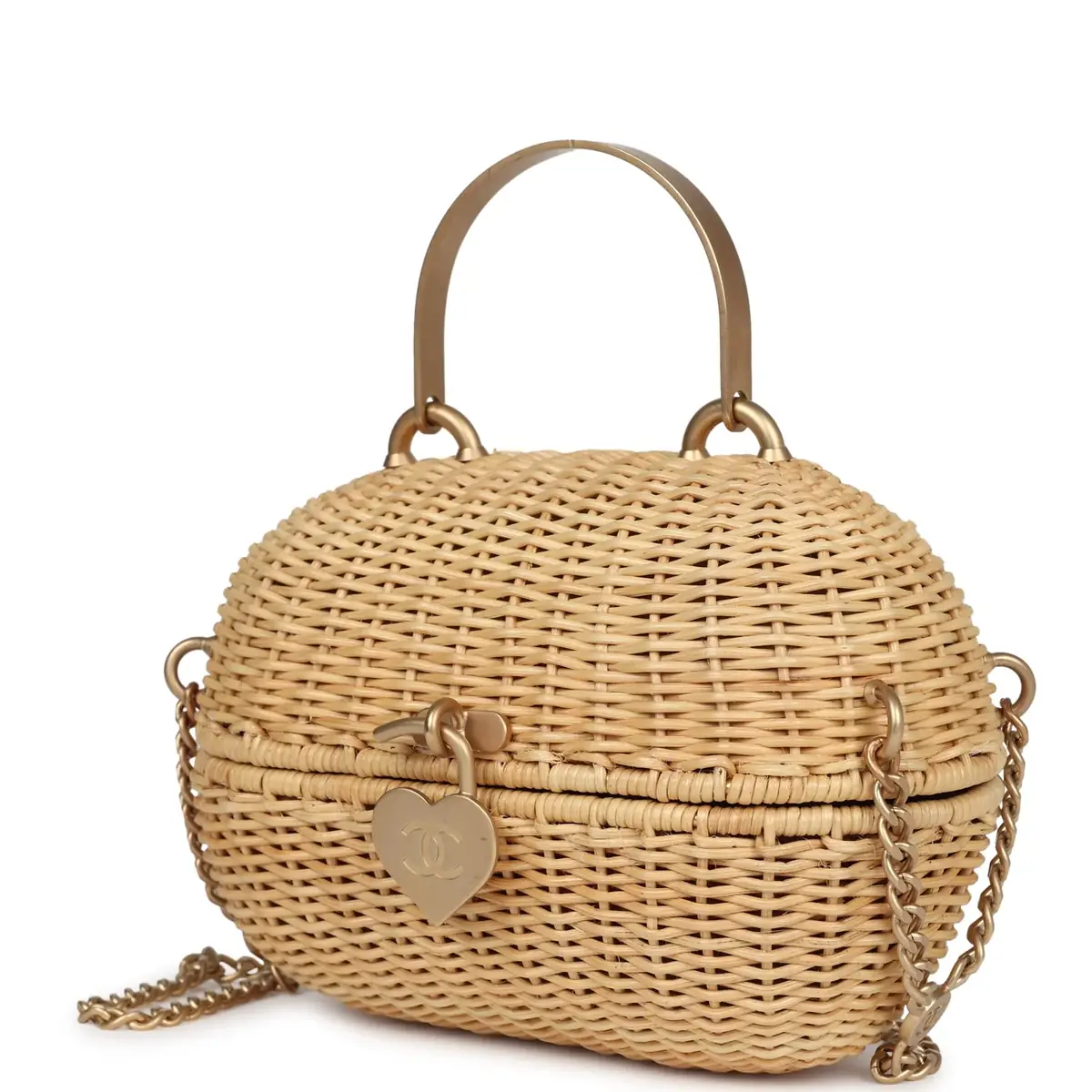 Chanel Vintage Chanel Small Heart Lock Basket Bag Natural Wicker Brushed Gold Hardware | Thumbnail 5 Chanel Vintage Chanel Small Heart Lock Basket Bag Natural Wicker Brushed Gold Hardware | Thumbnail 5