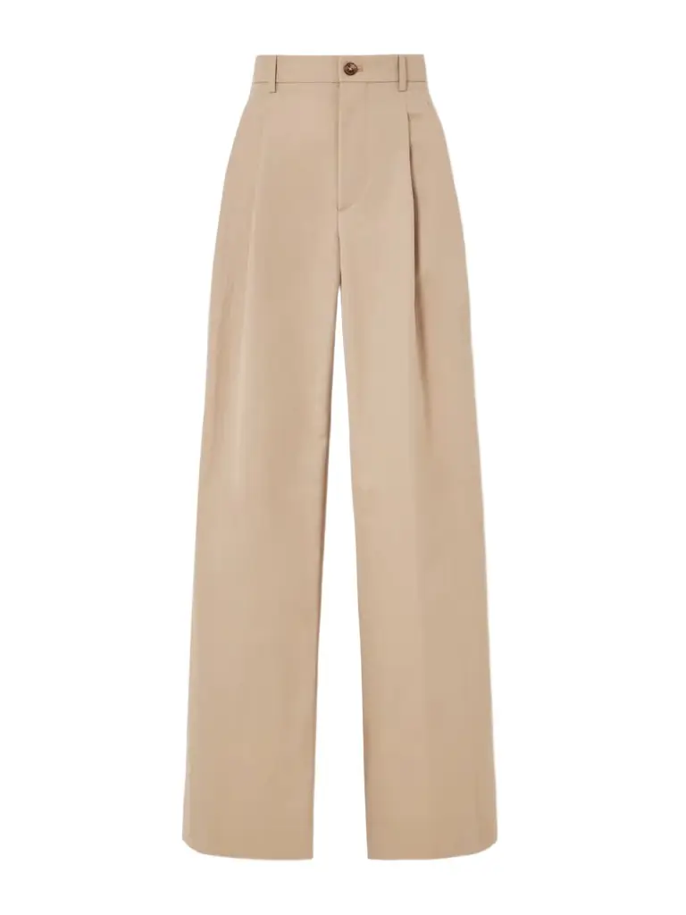 Pleated Cotton-blend Drill Wide-leg Pants