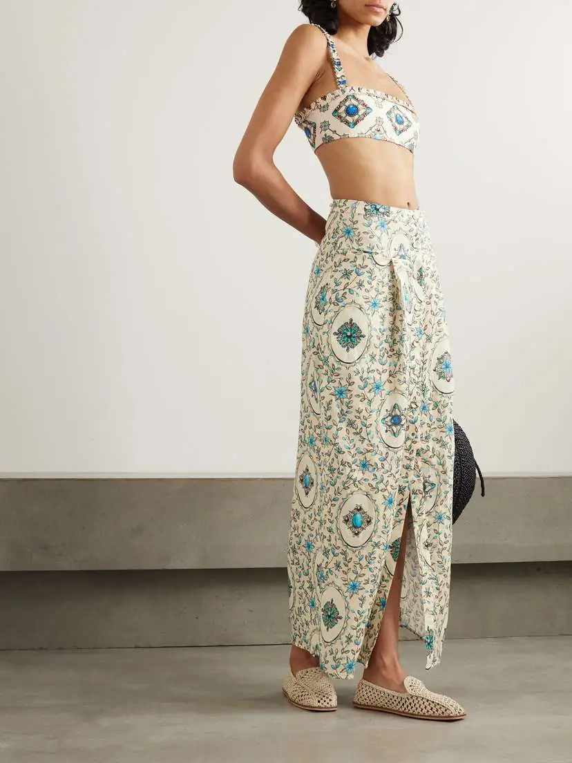 Agua by Agua Bendita Embellished Printed Linen Maxi Skirt - x small | Thumbnail 2 Agua by Agua Bendita Embellished Printed Linen Maxi Skirt - x small | Thumbnail 2