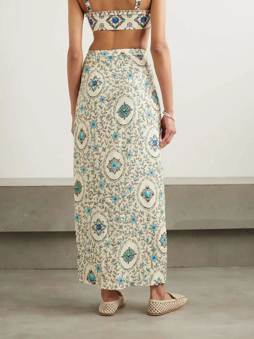 Agua by Agua Bendita Embellished Printed Linen Maxi Skirt - x small | Thumbnail 3 Agua by Agua Bendita Embellished Printed Linen Maxi Skirt - x small | Thumbnail 3