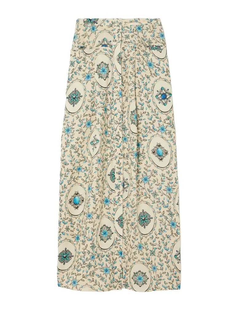 Embellished Printed Linen Maxi Skirt - x small