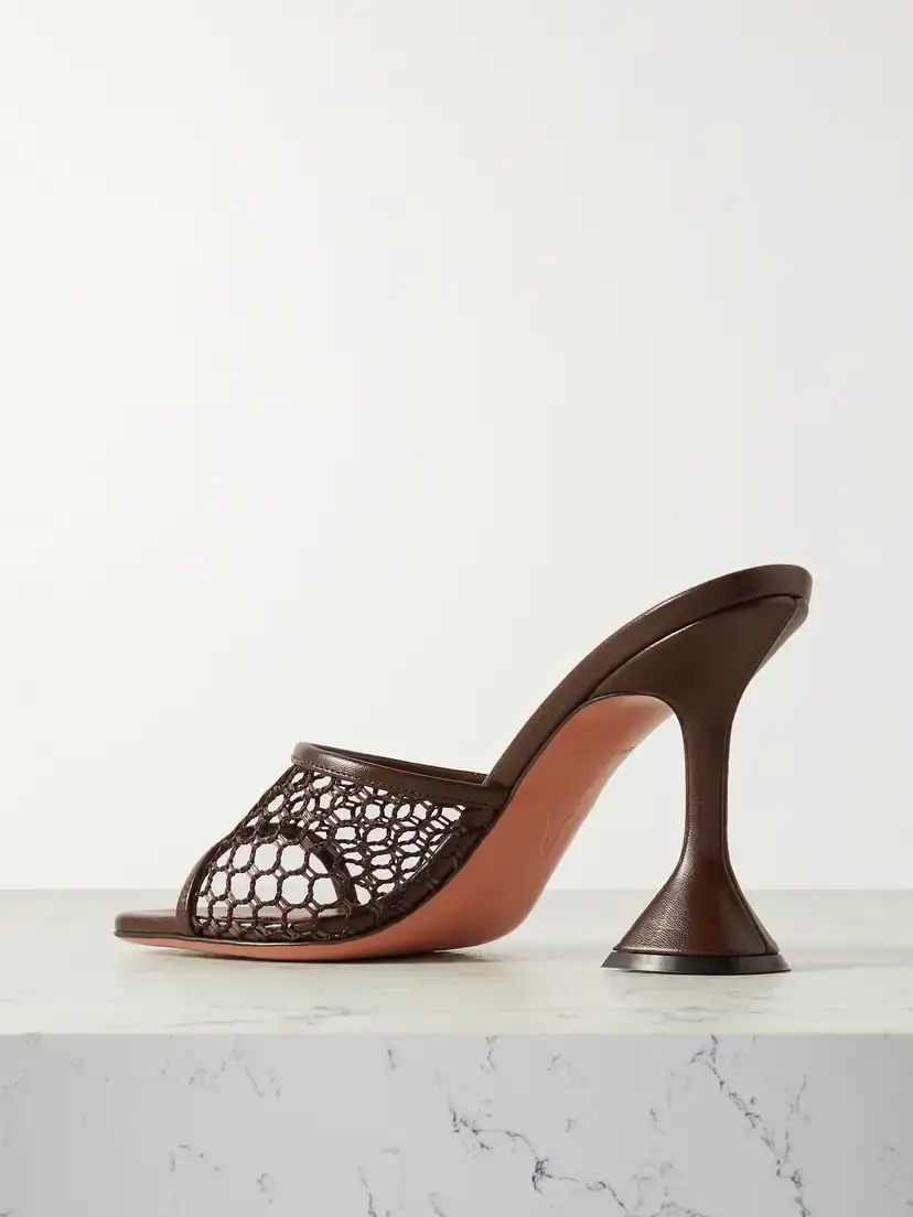 Amina Muaddi Lupita Fishnet And Leather Mules | Thumbnail 3 Amina Muaddi Lupita Fishnet And Leather Mules | Thumbnail 3