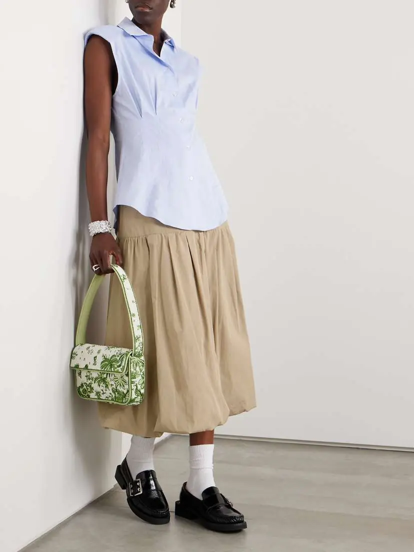 Sea Belle Pleated Tiered Cotton Midi Skirt | Thumbnail 2