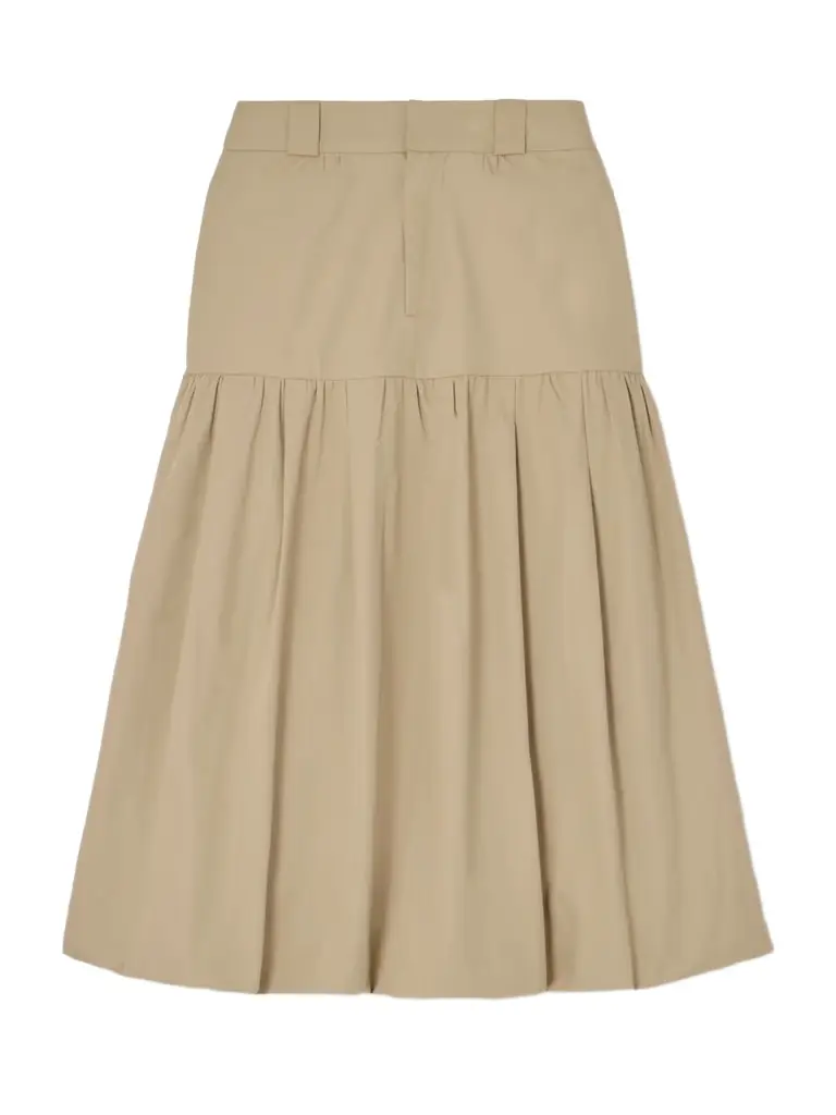 Belle Pleated Tiered Cotton Midi Skirt
