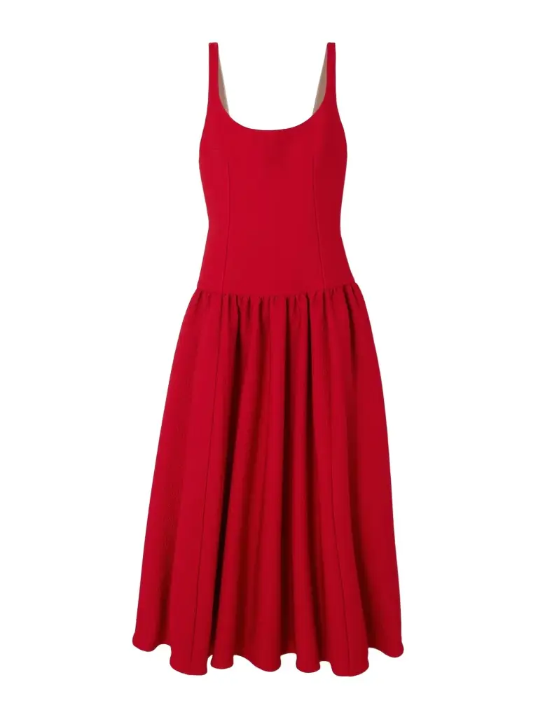 Galen Pleated Cloqué Midi Dress