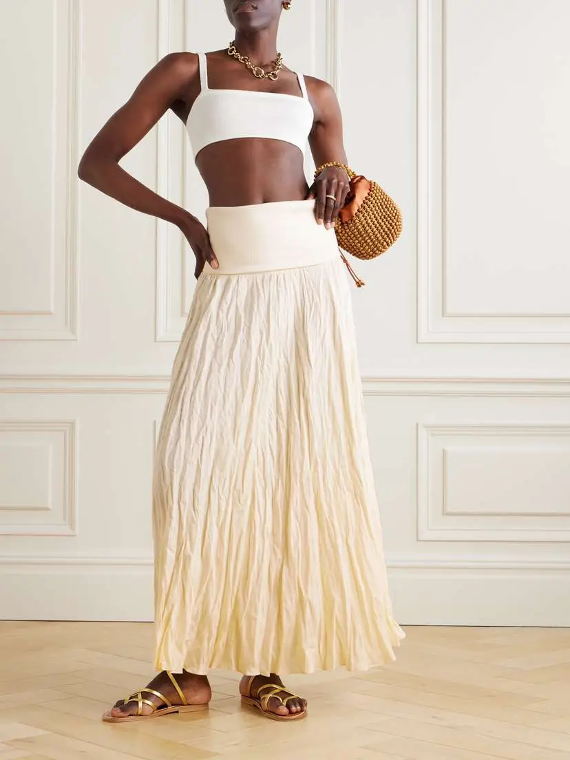 Johanna Ortiz Ribbed Jersey-trimmed Linen-blend Maxi Skirt | Thumbnail 2 Johanna Ortiz Ribbed Jersey-trimmed Linen-blend Maxi Skirt | Thumbnail 2